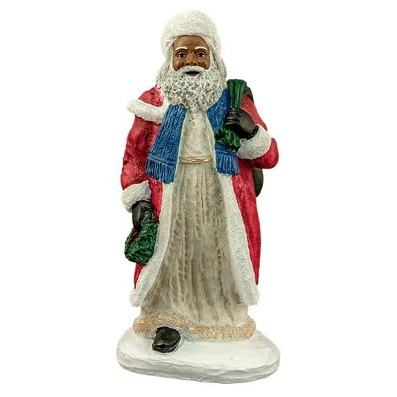 Black Santa Holding a Wreath Collectible Figurine, 10.5" Tall
