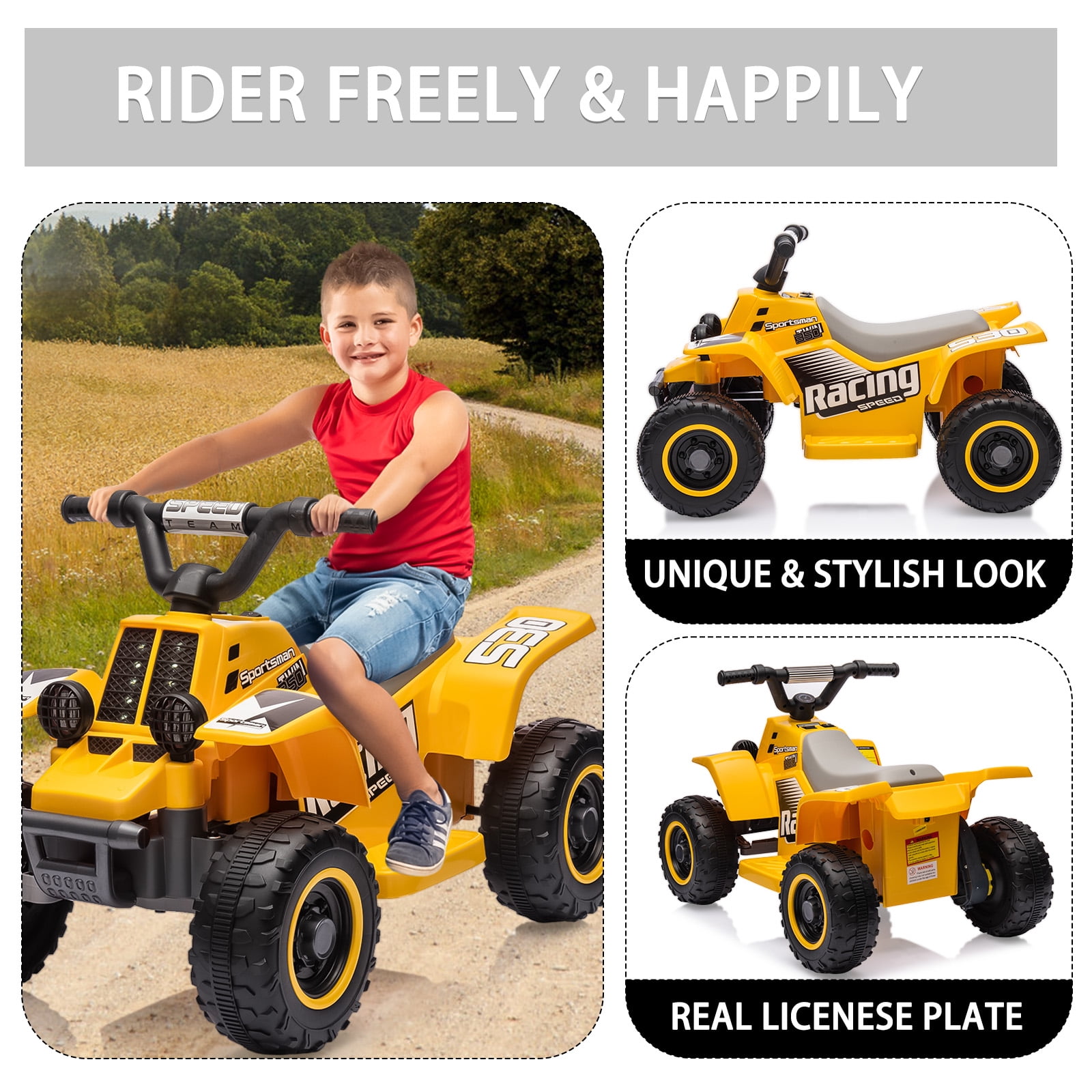 Telyswee 6V Kids Ride On Car, 4-Wheeler Quad ATV Play Car for Kids, 1.76MPH Max Speed, Ride On Toy for Boys & Girls Gift, Rubber Handles, Push-Button Accelerator
