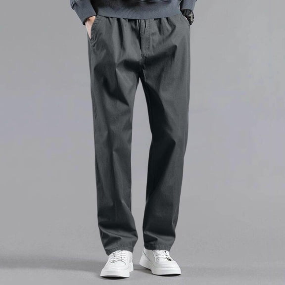 DPTALR Men's Elastic Waist Straight Leg Casual Pants,Army Green,Big Men's,Tall Men's L,Young Men's Pants