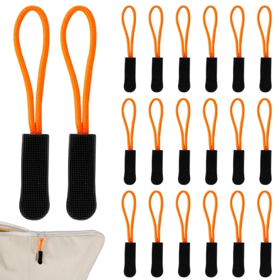 Upgraded 20PCS Premium Zipper Pulls - Replacement Zipper Tab Tags Cord Extension Fixer for Luggage, Backpacks, Jackets, Purses, Handbags(Orange)