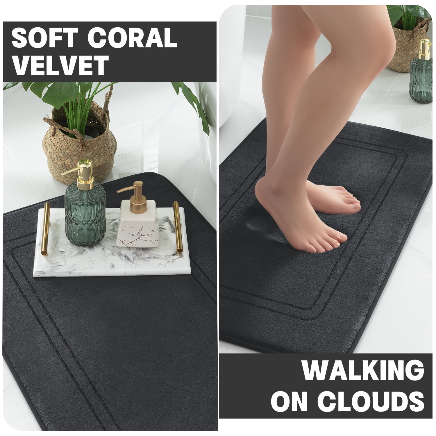 ChakmeOne Memory Foam Bath Mat, Bathroom Rugs Sets 5 Piece - Super Soft Absorbent Non Slip Bath Mat for Tub & Shower Floor, Toilet Rug & Carpet for Bathroom Decor