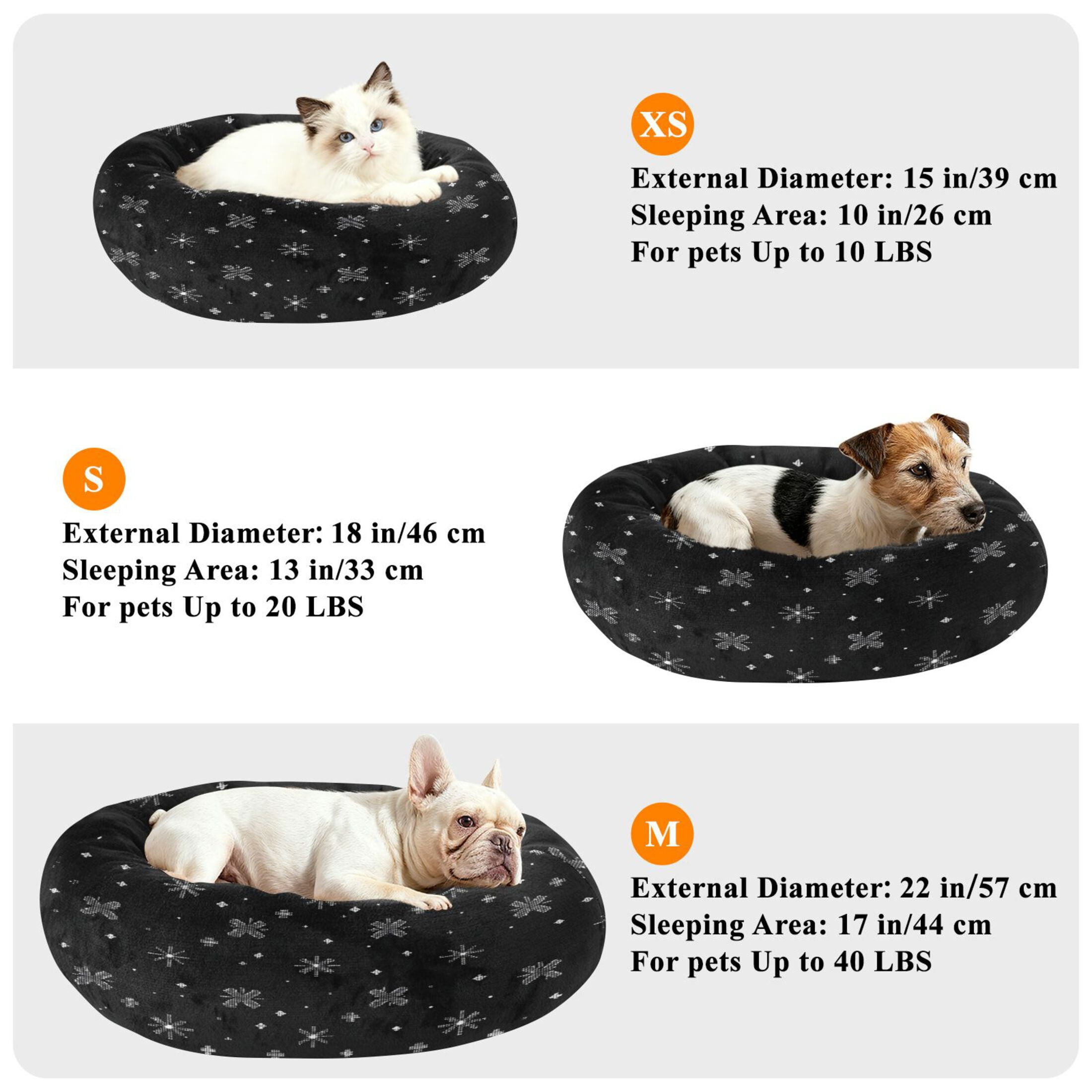 Iauyy Pet Couch Donut Cat Bed for Indoor Cats/Small Dogs Washable & Machine with Non-slip Bottom Calming Cat Furniture, A Small White Star (M)
