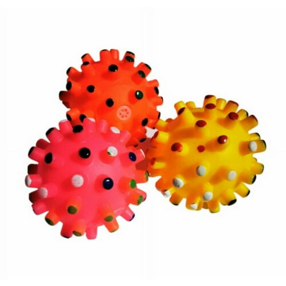 3 Pack Small Squeaky Dog Toys Bouncy Spike Ball Color Full Tip Puppy Lot