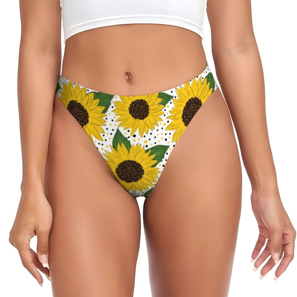 Balery Sunflowers Tangas de Algodón para Mujer con Estampado – Ropa Interior Sexy, Transpirable, G-string-X-Small