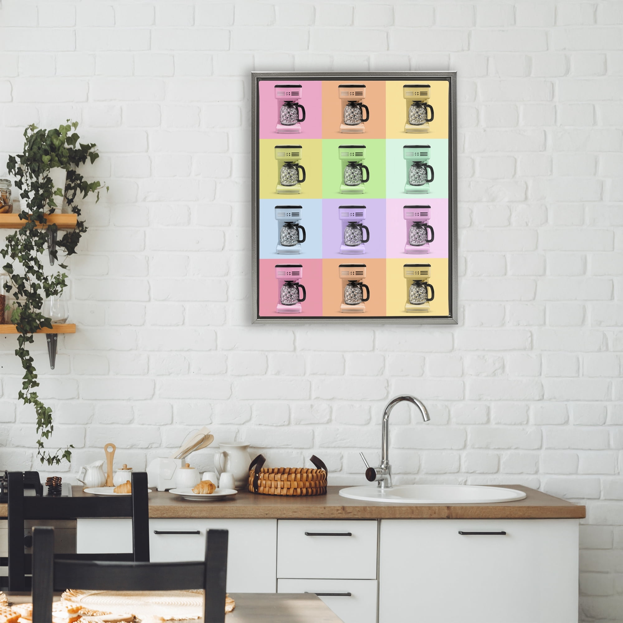 Stupell Industries Disco Coffee Maker Collage Gray Framed Floater Canvas Wall Art, design by LISH Creative