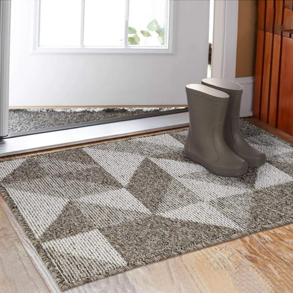 Paillasson Intérieur 32"x 48 Pouces, Tapis de Porte avant Arrière Absorbant, Tapis de Sol avec Dos en Caoutchouc Antidérapant, Piège à Saleté pour Entrée, Lavable en Machine, Profil Bas-Marron Géométrique