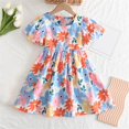 thumbnail image 2 of Toddler Girl Dress Summer Floral Print Short Sleeve Square Neck Backless Lace Up Casual Colorful Dress Kids Sundress,Size 5 Years, 2 of 9