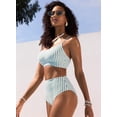thumbnail image 2 of Conjunto de bikini Herseas de cintura alta para mujer con rayas verdes, talla L, 2 of 6