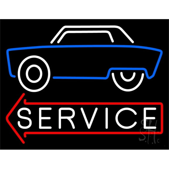 Car Logo Service 1 LED Neon Sign 15 x 19 - inches, Clear Edge Cut Acrylic Backing, with Dimmer - Bright and Premium built indoor LED Neon Sign for automotive store, and mall.