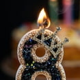 thumbnail image 4 of Cartoon Crown Number 8 Birthday Candle - Glittery Royal Sparkle Design with Crystal Accents - for 8th Birthday Parties, Cake Toppers, Celebrations, Anniversary Events, 4 of 5