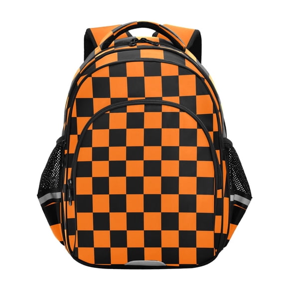 ALAZA Orange Checkered Grid Pattern School Backpack Elementary Bag Bookbag Travel Rucksack