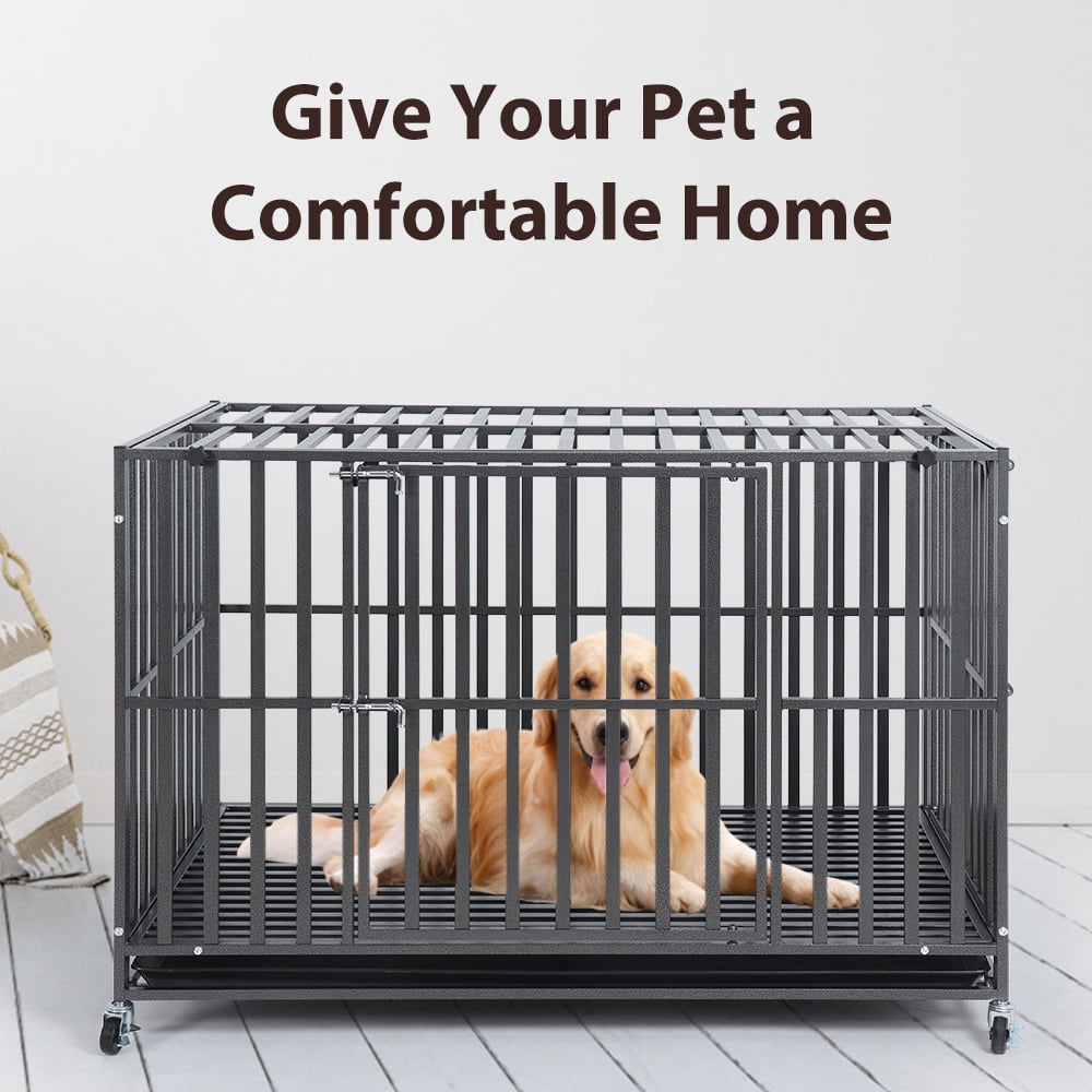LUCKUP 48IN Heavy Duty Dog Crate 3 Doors Large Metal Dog Cage for Large & Medium Dogs