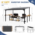 thumbnail image 5 of MEISSALIVVE 8' x 12' Wall Mounted Gazebo, Outdoor BBQ Grill Gazebo with Side Shelf, Lean to Metal Awnings with Sloped Roof, Heavy Duty Pergola for Backyard, Deck, Black, 5 of 11