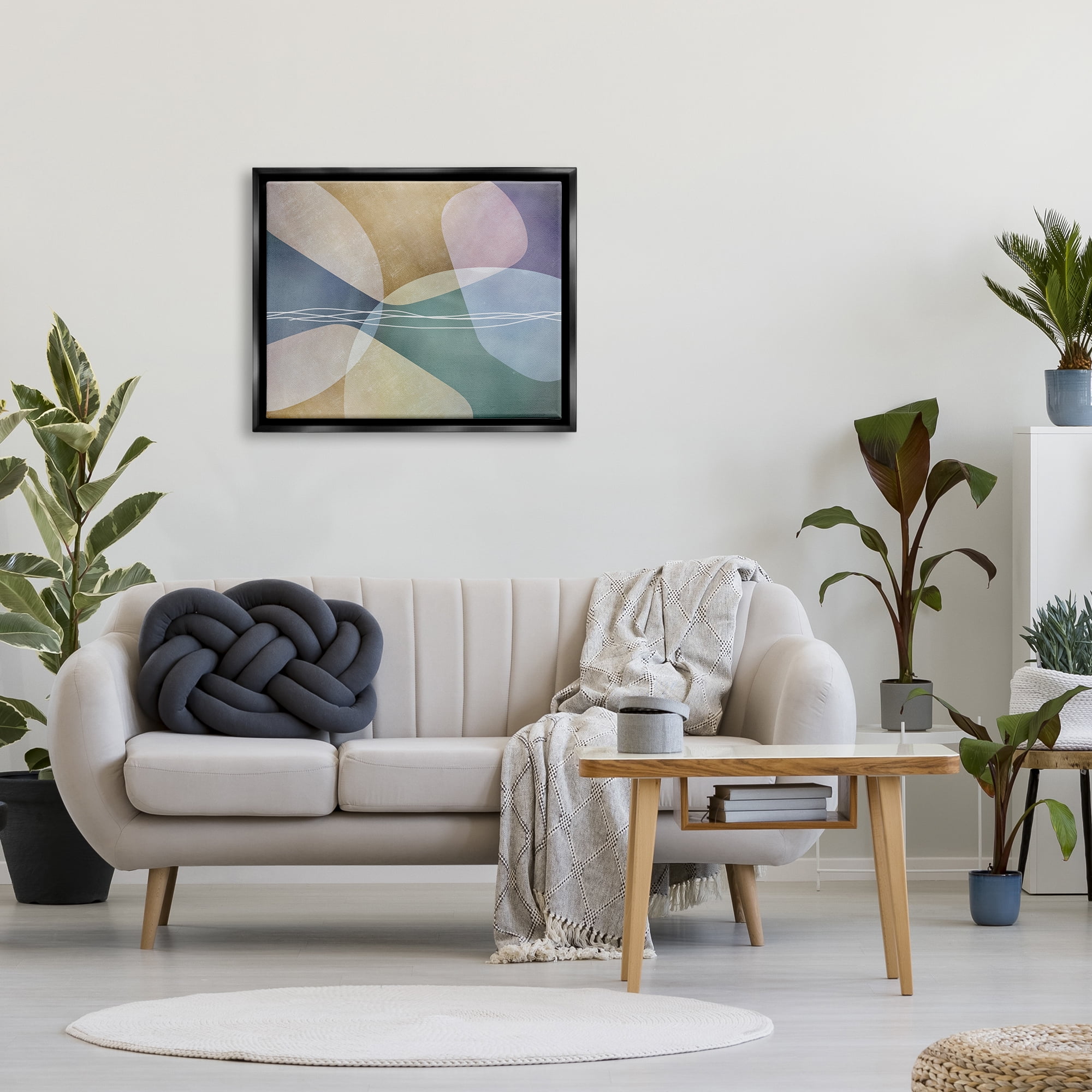 Stupell Industries Contemporary Layered Shapes Abstract Painting Black Floater Framed Art Print Wall Art, 31 x 25
