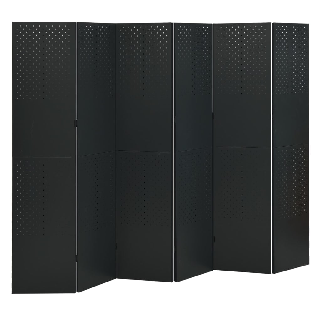 6Panel Room Divider Black 94.5"x70.9" Steel Room Dividers Domqga