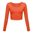 thumbnail image 1 of FAIWAD Womens Slim Crop Top Long Sleeve Basic Solid Color Skinny Stretch Roun Neck Pullover Top, 1 of 2