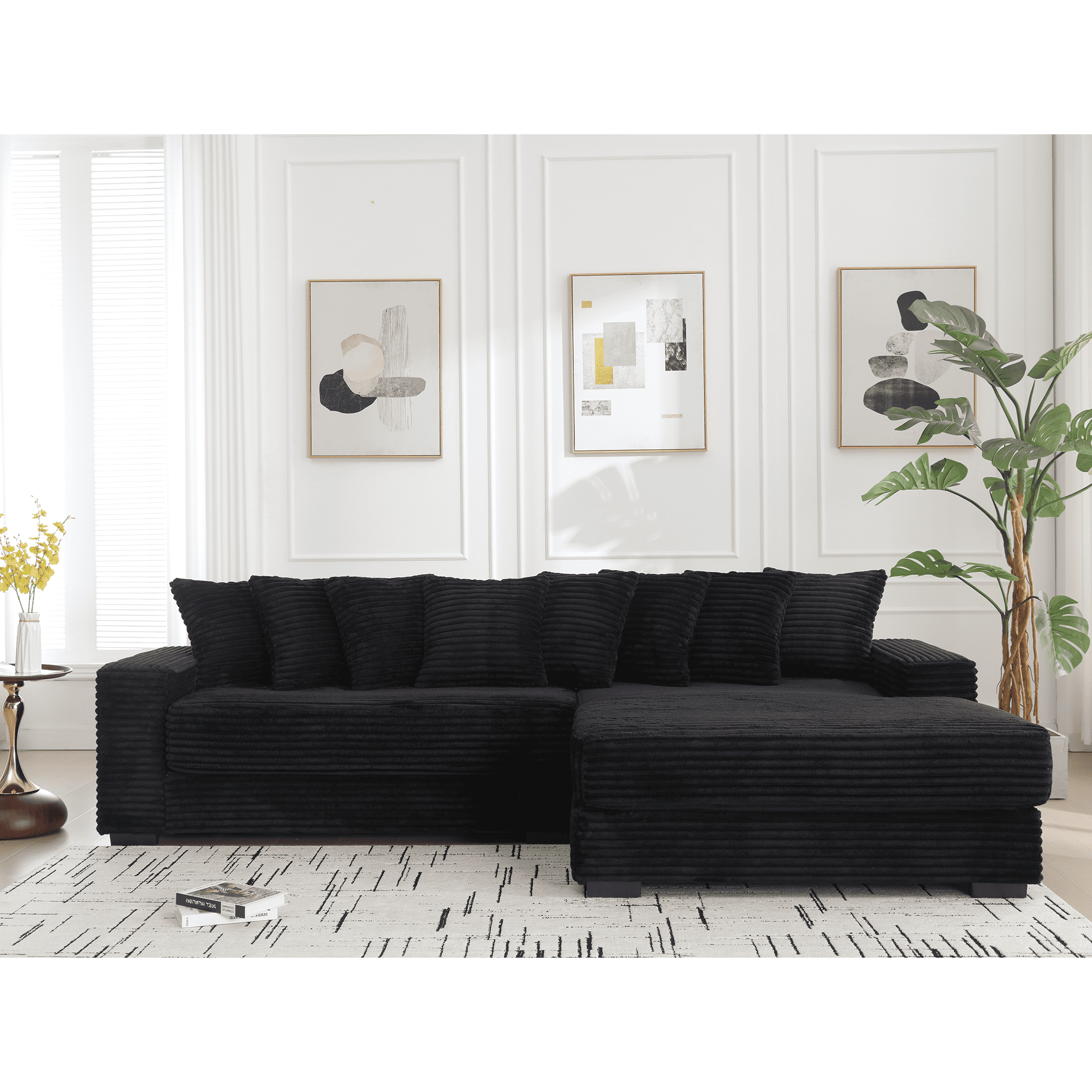 AISWORD 111" Oversized 3-Seat L-Shaped Sectional Sofa with Right Chaise, Luxury Corduroy Fabric Modular Couch with 8 Throw Pillows, Easy Assembly for Living Room