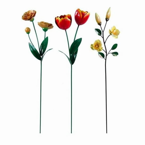 Alpine 8108647 51 in. Metal Flower Outdoor Garden Stake, Assorted Color - Pack of 9