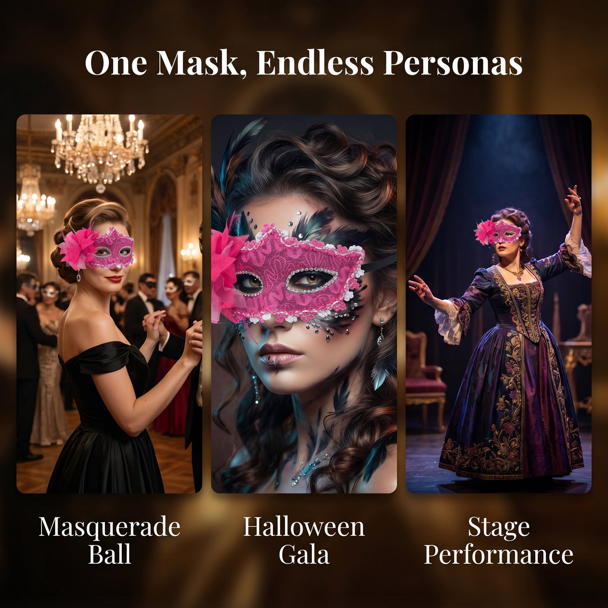 Unique Bargains Venetian Masquerade Side Flower Rose Eye Mask for Party Rose 6.3" x 4.3"