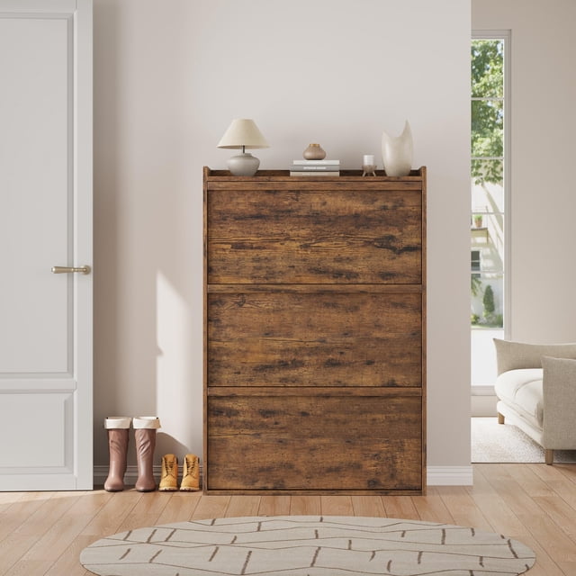 EDTara Armoire à Chaussures en Bois Rabattable, Organisateur de Rangement à Étagère Réglable avec Design Caché pour Entrée Ou Couloir