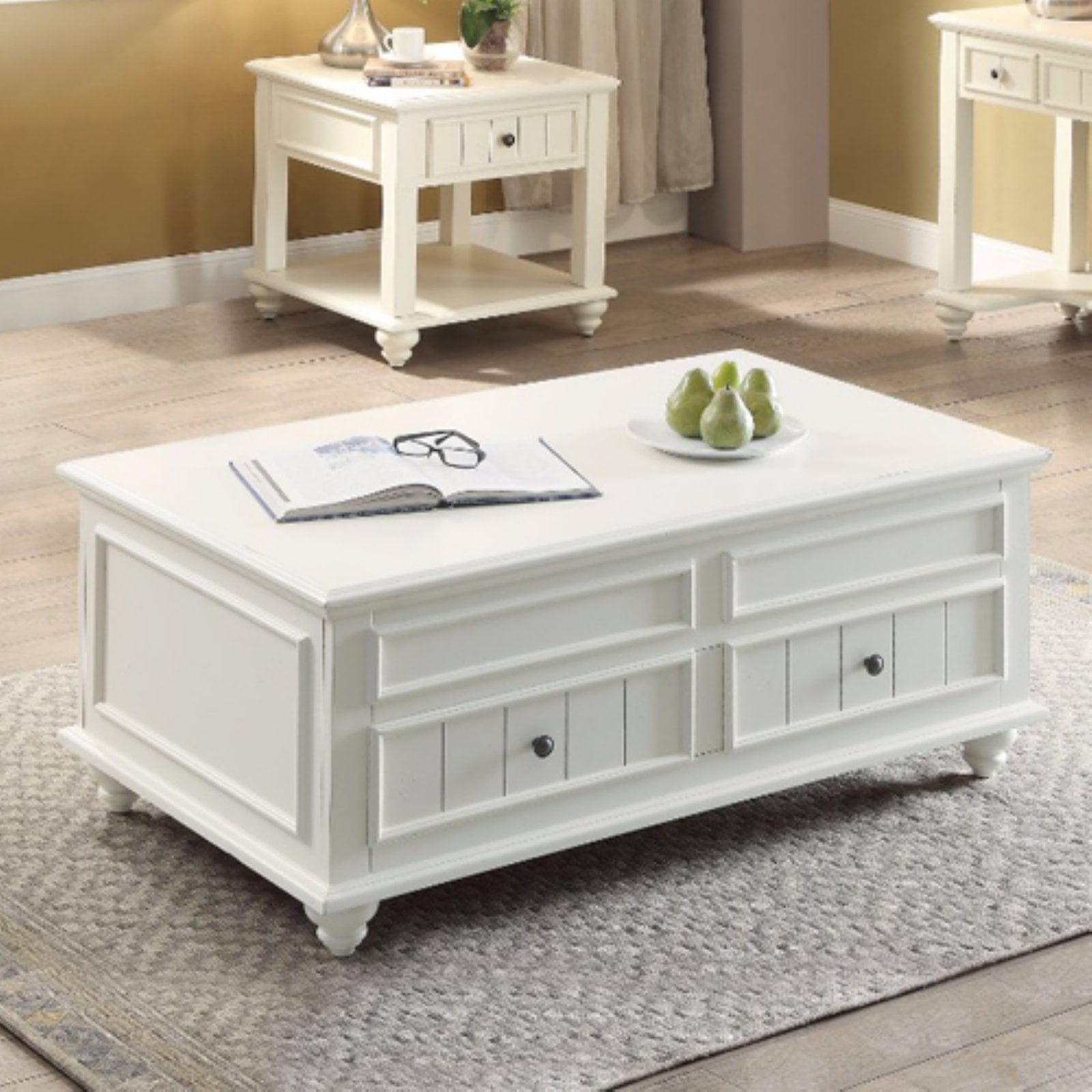 Smart Coffee Table with Lift Top, White Washed