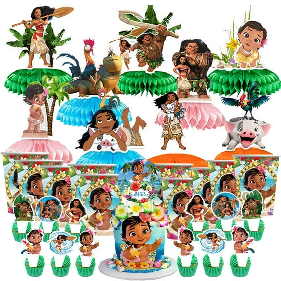 Moana Princess Party Supplies Decor Cups Fans Decorations Honeycomb Centerpieces Cake Toppers