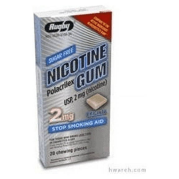 Rugby Polacrilex Nicotine Gum USP, Off White, 2 mg, 20 Count