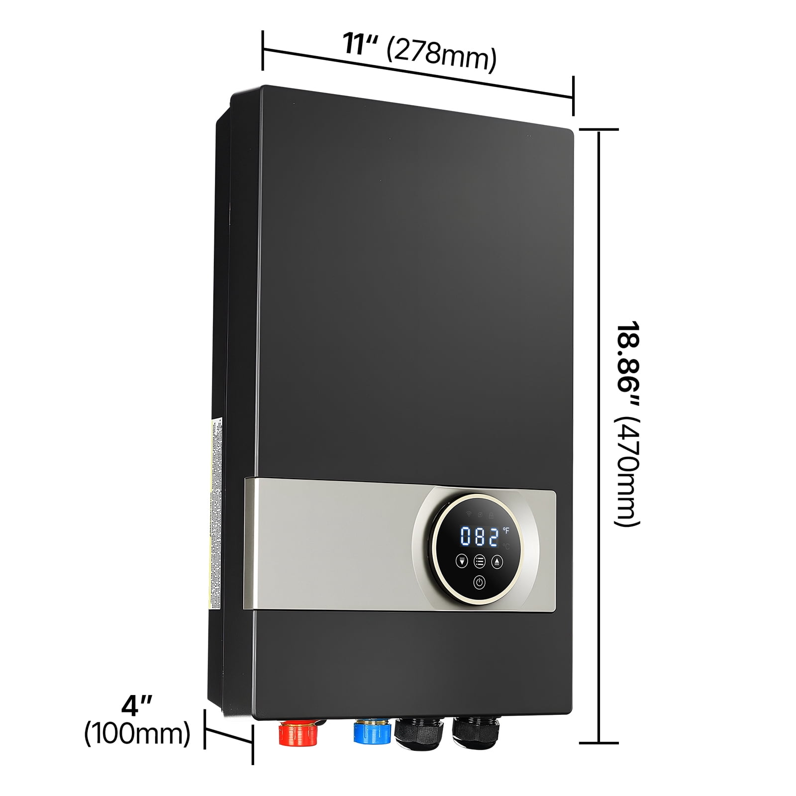 KFFKFF 27kW Tankless Electric Water Heater, Instant Hot Water for Bathroom, Kitchen, or Office with LCD Touch Screen, Child Safety Lock, Compact Design, 240V Black