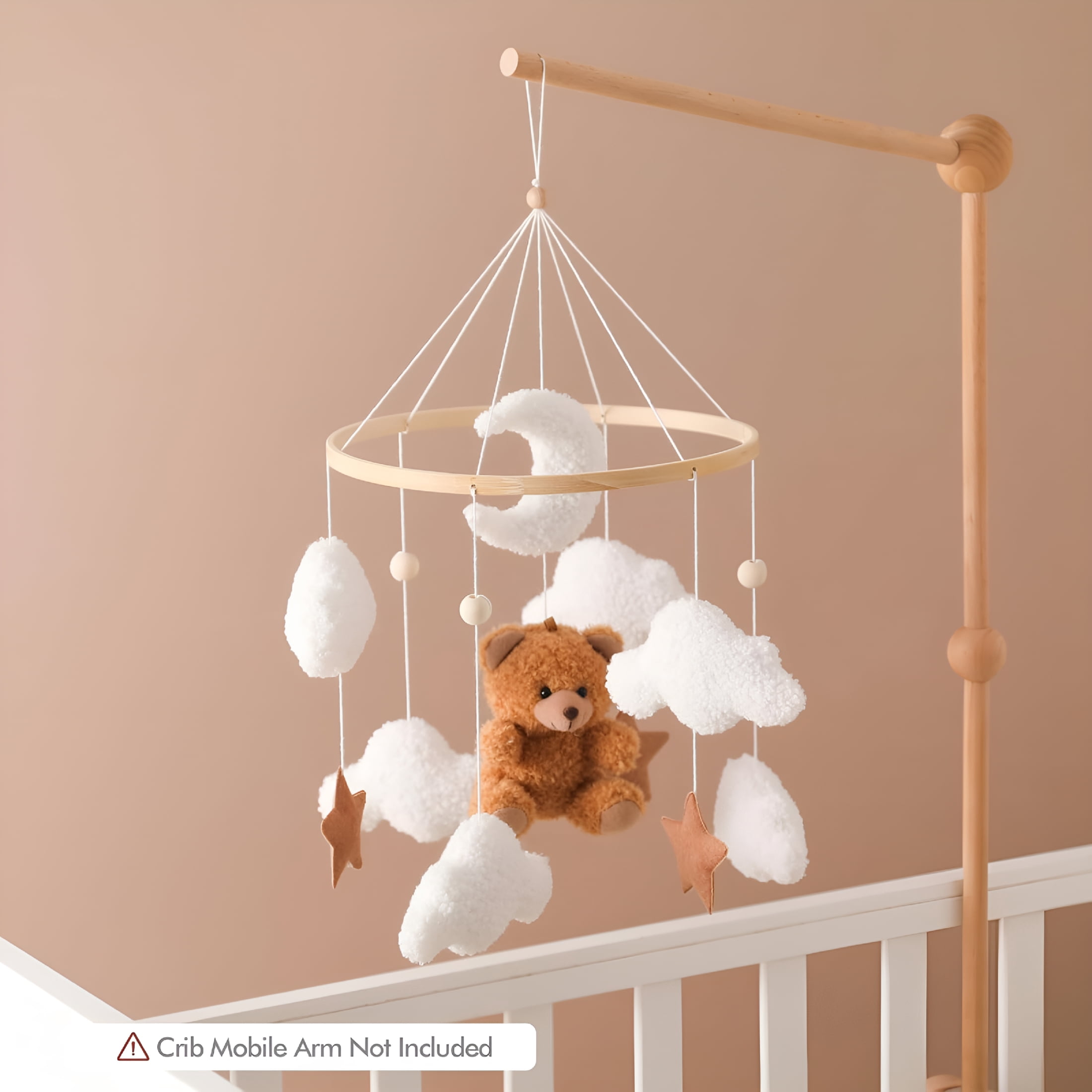 BESTSKY Baby Mobile for Crib Bear Cloud Crib Mobile Handmade Furry Nursery Mobile Gender Neutral Crib Toy Hanging for Nursery Decor Accessories
