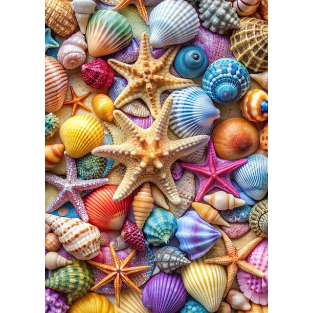 Rompecabezas kepovin de 1000 piezas con conchas y estrellas de mar coloridas