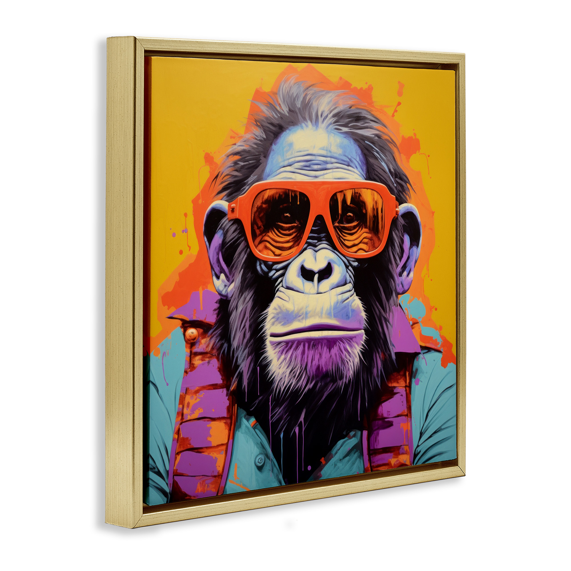 Stupell Industries Pop Style Gorilla Animals & Insects Painting Gold Floater Framed Canvas Art Print Wall Art, 25 x 25
