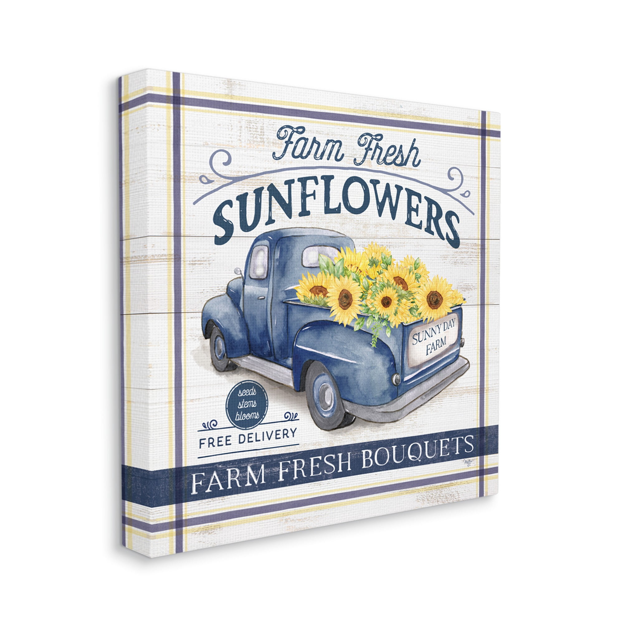 Stupell Industries Farm Fresh Sunflowers Ad Transportation Painting Gallery Wrapped Canvas Print Wall Art, 30 x 30