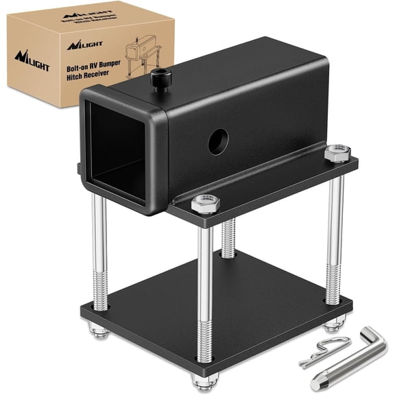 Nilight RV Bumper Hitch Receiver Fits for 4-4.5 inches Beams 2 inch Receiver 2000 LBS Capacity Bolt-On Heavy Duty Steel for Camper Bike Racks Cargo Carriers