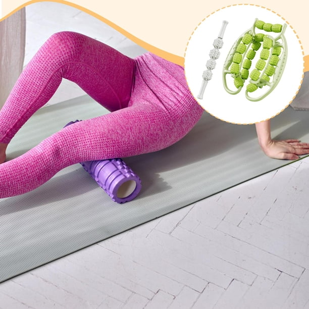 Masajeador de piernas con rodillos musculares, 23 ruedas, pinzas circulares para piernas, varilla de masaje para manos, cuello y hombros, ideal para Verde