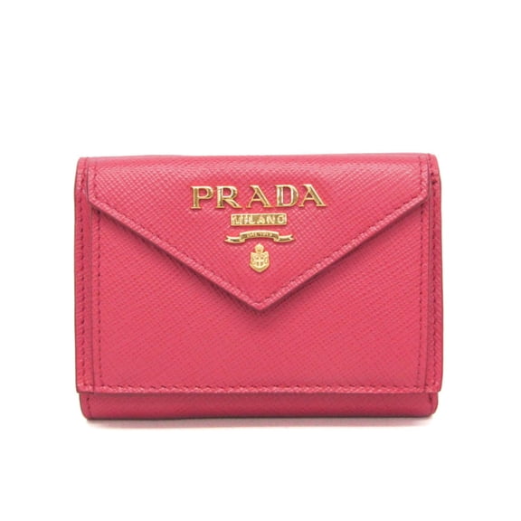 Pre-Owned Prada Saffiano SAFFIANO METAL 1MH021 Women's Leather Wallet (tri-fold) Pink (Good)