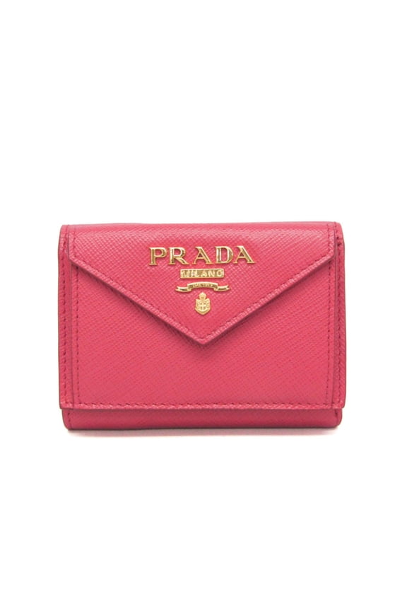 Pre-Owned Prada Saffiano SAFFIANO METAL 1MH021 Women's Leather Wallet (tri-fold) Pink (Good)