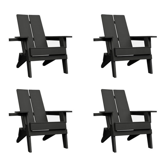 Krikacy Outdoor Folding Adirondack Chair-Set Of 4,with Cup Holder High Back,for patio,Black