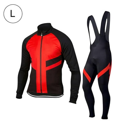 Thermal Bib - Men’s Cycling Team Thermal Winter Fleece Jersey, Bib Tights, and Winter Cycling Set Bundle, Long Sleeve
