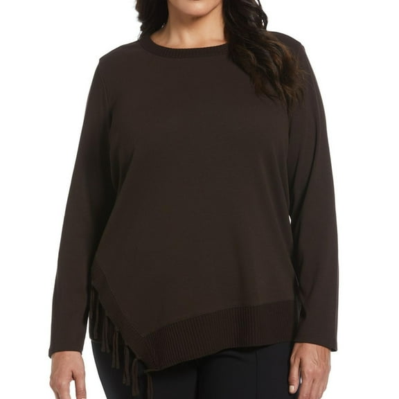 RAFAELLA Womens Solid Basic T-Shirt, Brown, Plus Size, 2X