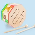 thumbnail image 4 of Tambor de percusión de madera octogonal | Tema de animales multicolor | Instrumento rítmico para la educación musical temprana | Madera duradera | 2 baquetas incluidas | 6,3 x 5,5 x 3,1 pulgadas, 4 of 5