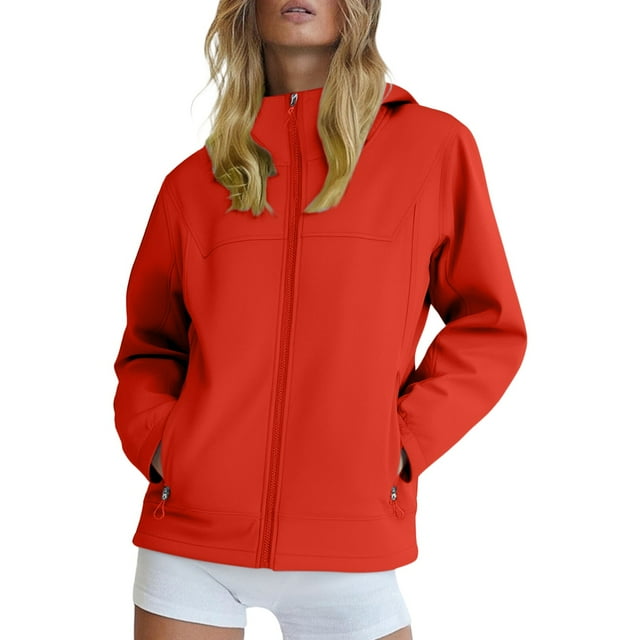 iHPH7 Manteau Trench Femme Veste Coquille Souple Coupe-Vent Veste Femme Veste de Voyage Imperméable à Capuche pour Femmes Manteau de Pluie pour Femmes avec Capuche Veste de Randonnée Femme Rouge TG
