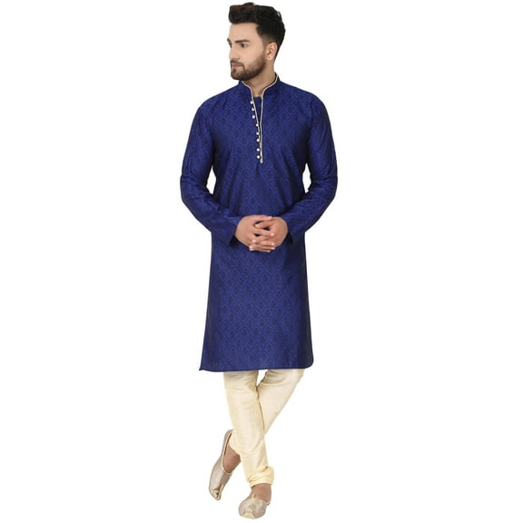 SKAVIJ Men's Kurta Pajama Set for Men Indian Traditional Wear Party Dress Blue L