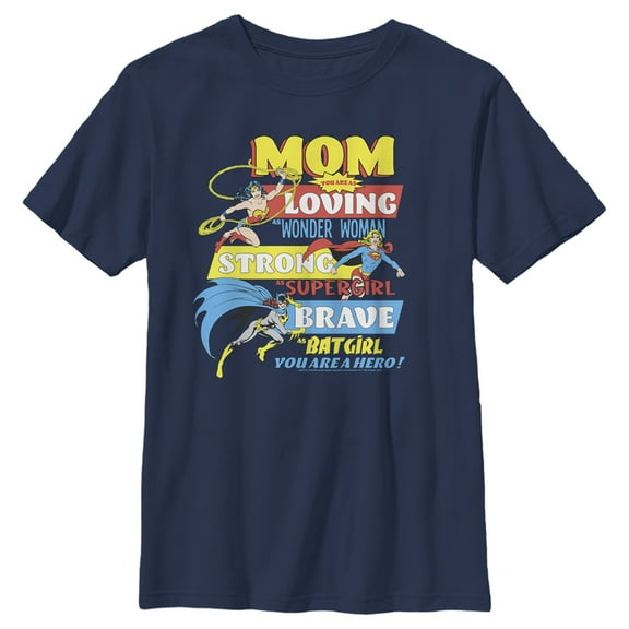 Boy's Justice League Mom You Are a Hero!  Graphic Tee Navy Blue X Large