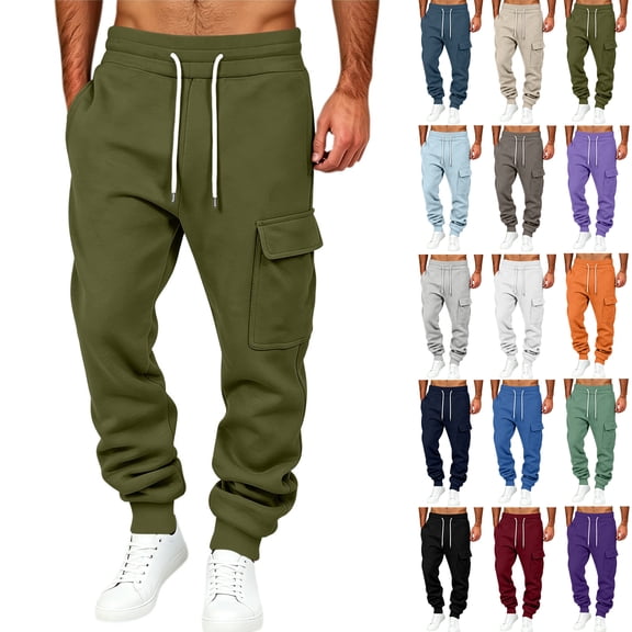 Cargo Sweatpants for Men,Elastic Drawstring Waist Casual Loose Jogger Pants with Side Pockets for Sports Daily Wear