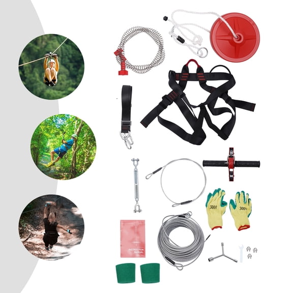 ToppiJoy 160FT Heavy Duty Zipline Kits Up to 330 lb, Pulley Zipline Playground Entertainment with Stainless Steel Zipline, Spring Brake, Safety Harness, Seat