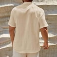 thumbnail image 6 of ZunFeo Mens Casual Henley Shirt Short Sleeve V-Neck Lightweight Summer Breathable Wrinkle Free Textured Linen Feel Soft Mandarin Collar Tee Khaki,Size L, 6 of 6