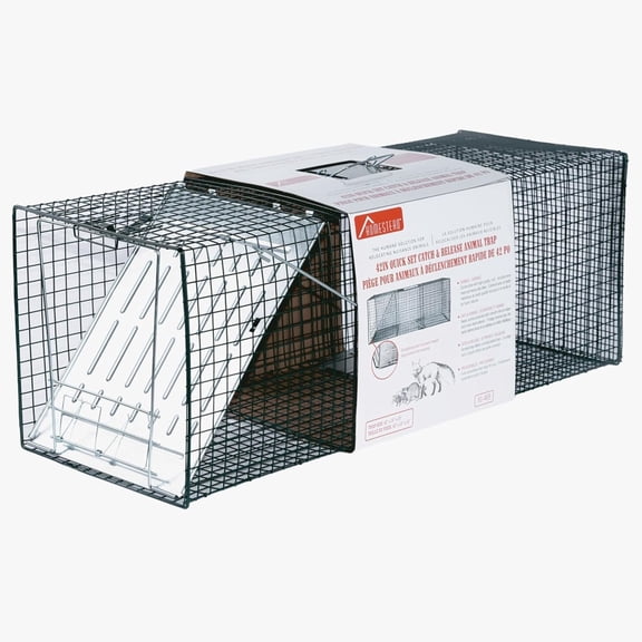 Homestead 42'' Live Animal Trap, Steel Cage for Humane Catch & Release, Quick Set Trigger