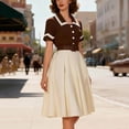 thumbnail image 4 of Mceream Robes Chemises pour Femmes Été Col à Revers Manches Courtes Col Noué Robe Vintage Cocktail Fête Boutons Décontractés Bureau Travail Évasée Ligne A Robe de Soirée Café TG, 4 of 9