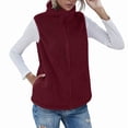 thumbnail image 2 of Gilet Sans Manches à Col Roulé pour Femmes, Chaud, en Peluche, avec Fermeture Éclair, Automne Hiver, avec Poches, Rouge 4TG, 2 of 7