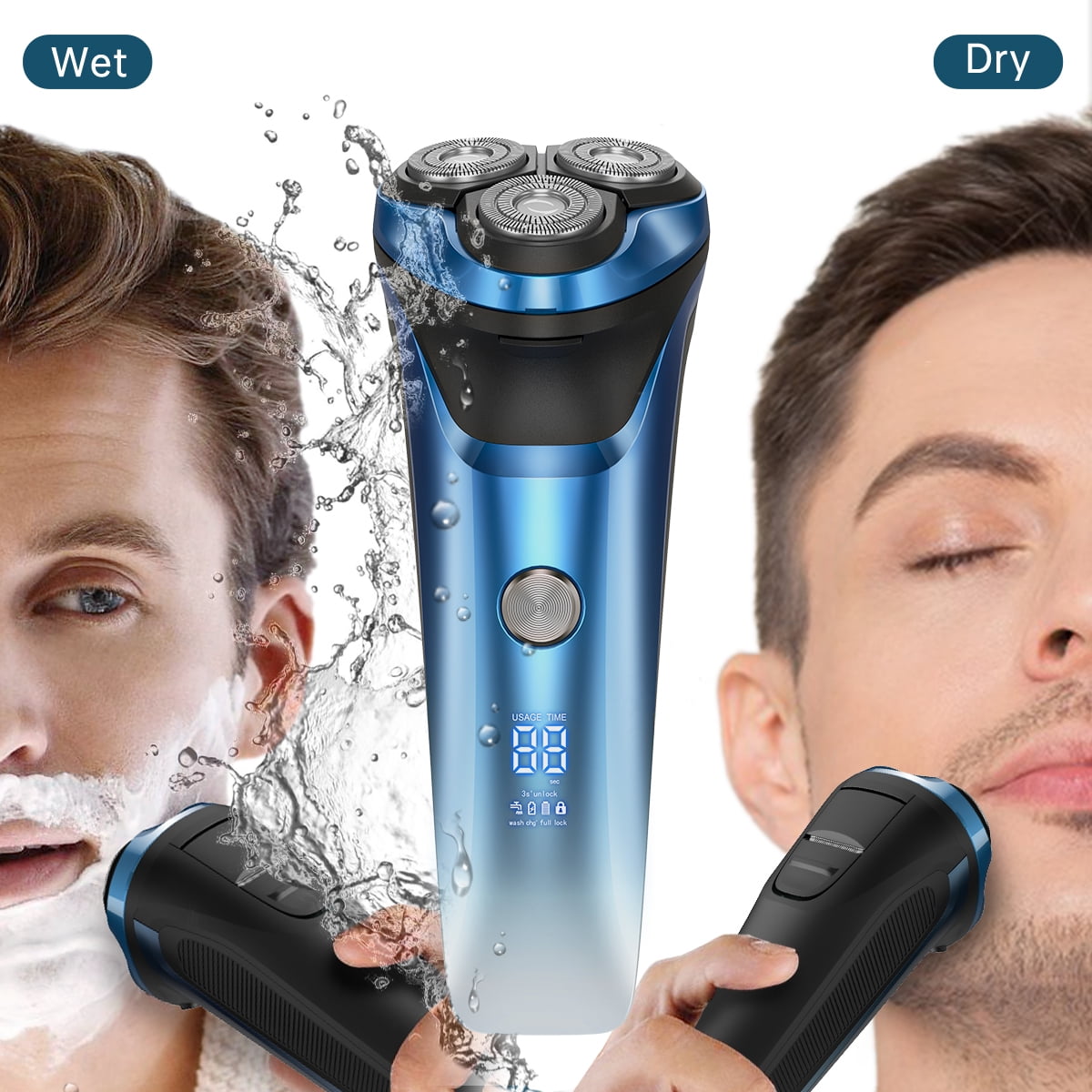 4D Electric Shaver for Men, IPX7 Waterproof Electric Razor Dry Wet Rotary Face Shaver Rechargeable Cordless Travel Beard Trimmer w/ LED Display & Charging Stand & Pop Up Trimmer for Dad Husband